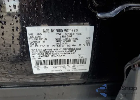 2024 Ford Explorer Xlt из США, поврежденный, VIN 1FMSK8DH2RGA40887